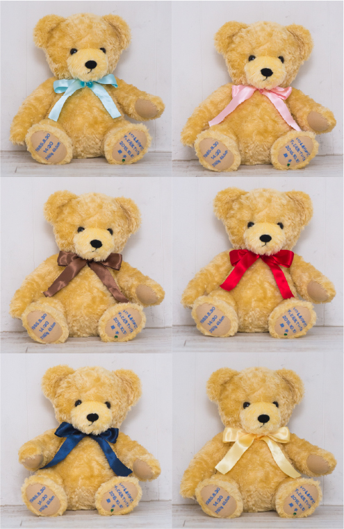 リボンは6種類 ブルー ピンク ブラウン レッド ネイビー イエローからお選びいただけます